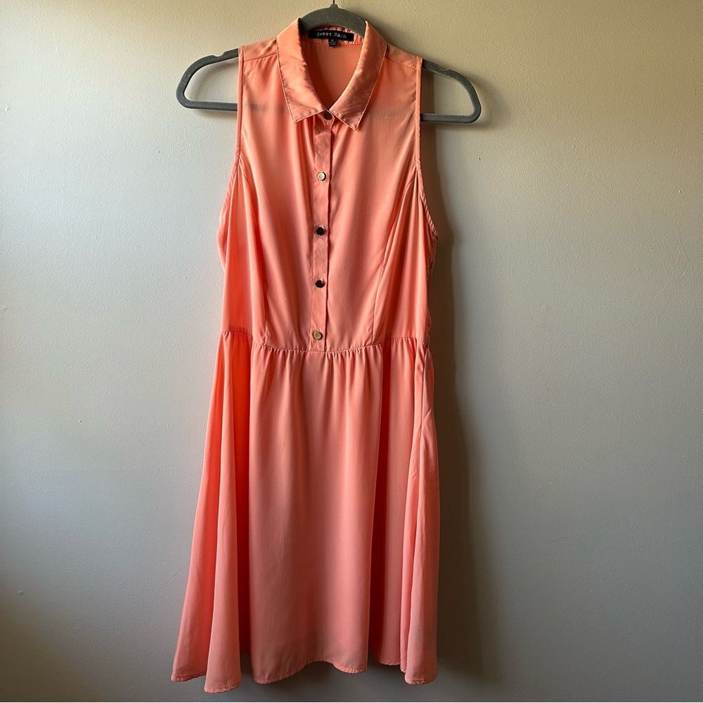 Sweet Rain Coral Button Front Top Collared Sleeveless Preppy Sundress Size M